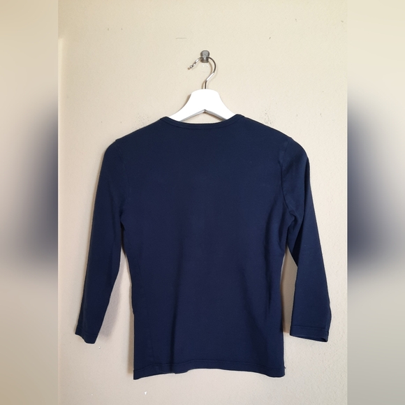Palmettos Cotton Navy Long Sleeve Tee 3/4 Sleeve Crewneck Basics Minimalist - Picture 7 of 7